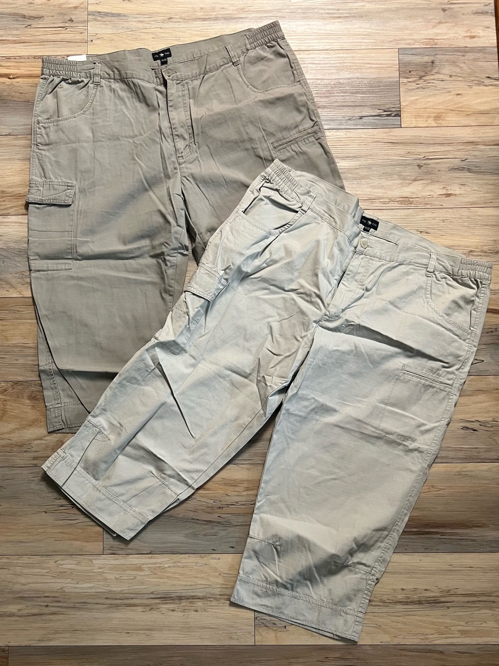 Set of 2 - Men's 4XL - Light Khaki & Stone - Capri Pants - Elastic Waist